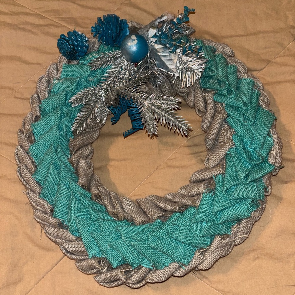 Festive Teal and Silver Holiday Wreath